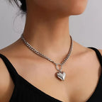 Chunky Silver Heart Pendant Necklace - view 2