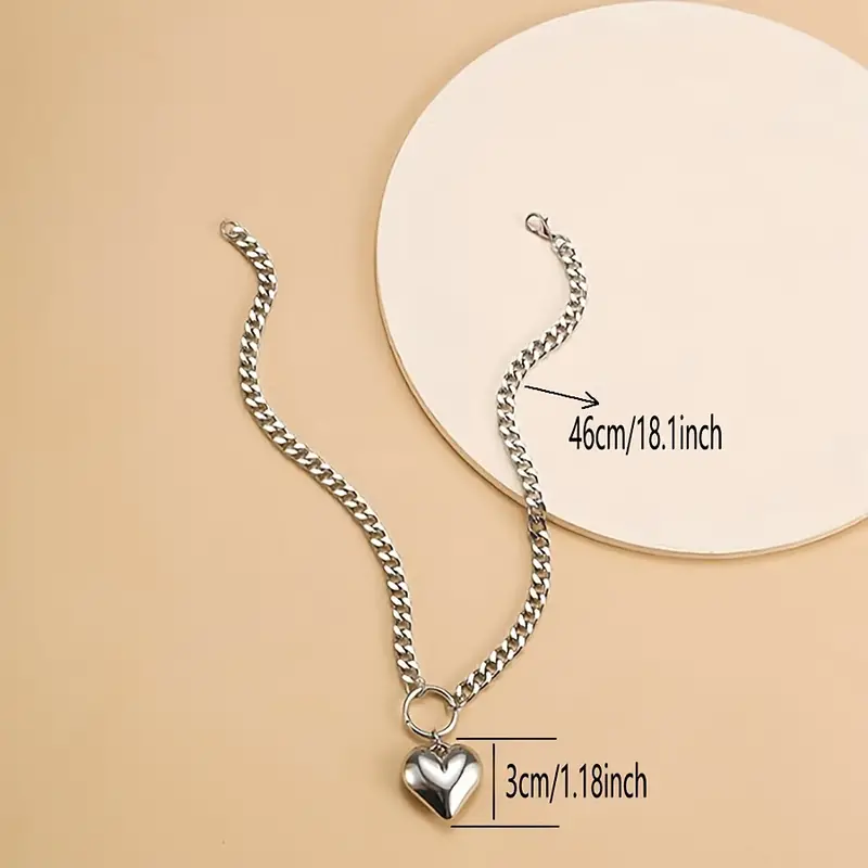 Chunky Silver Heart Pendant Necklace - view 3