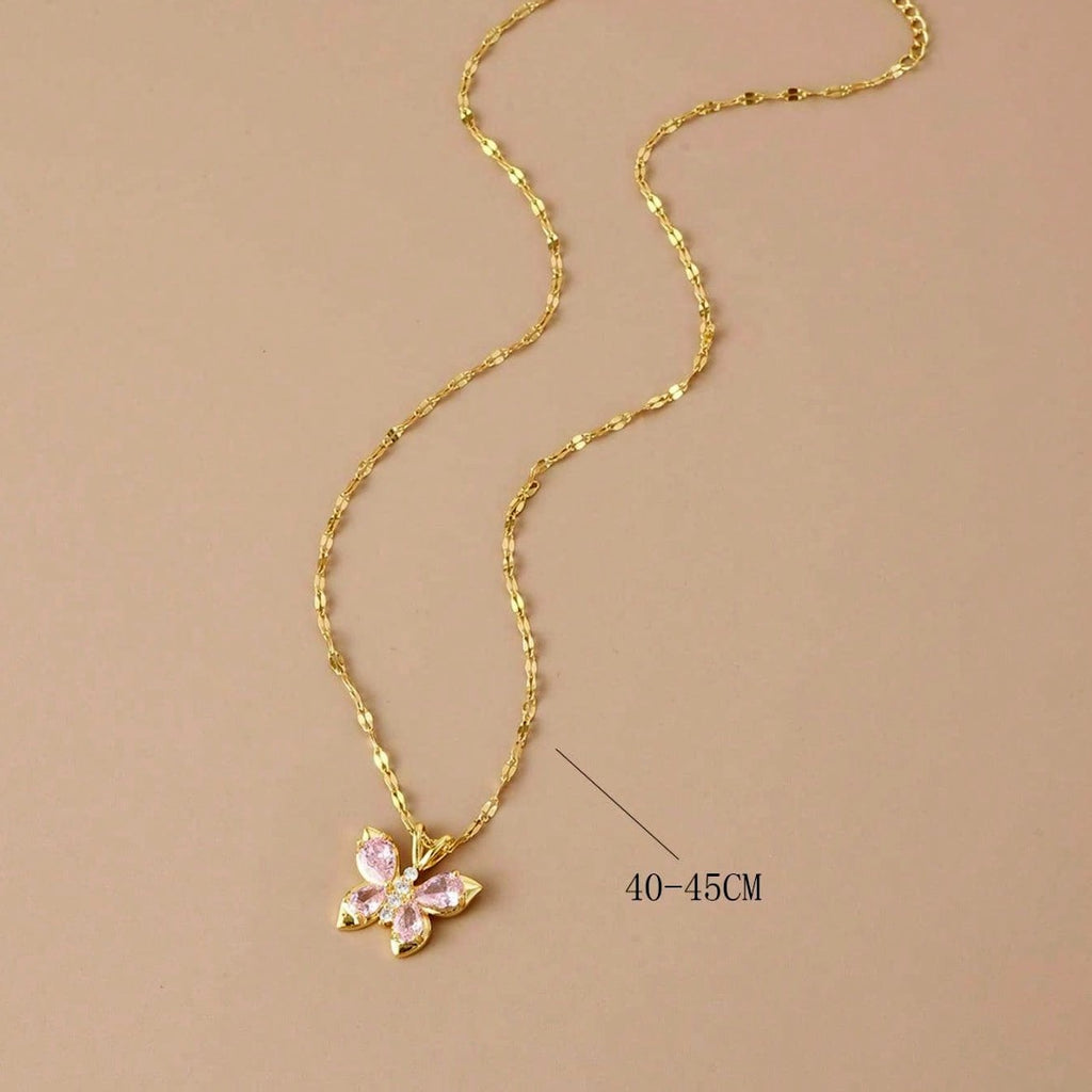 Pink Butterfly Pendant Necklace - view 3