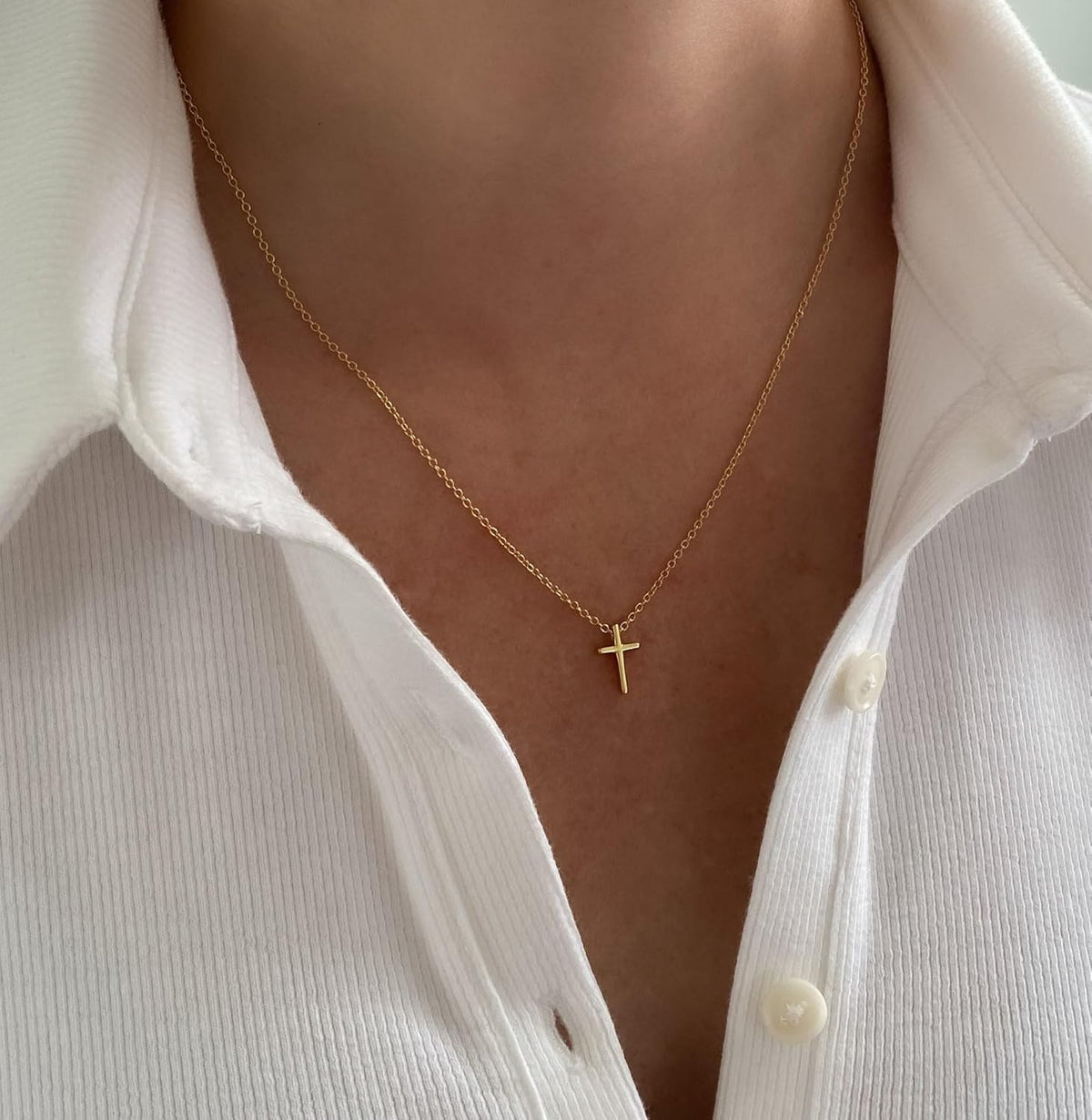 Dainty Gold Cross Necklace - view 2