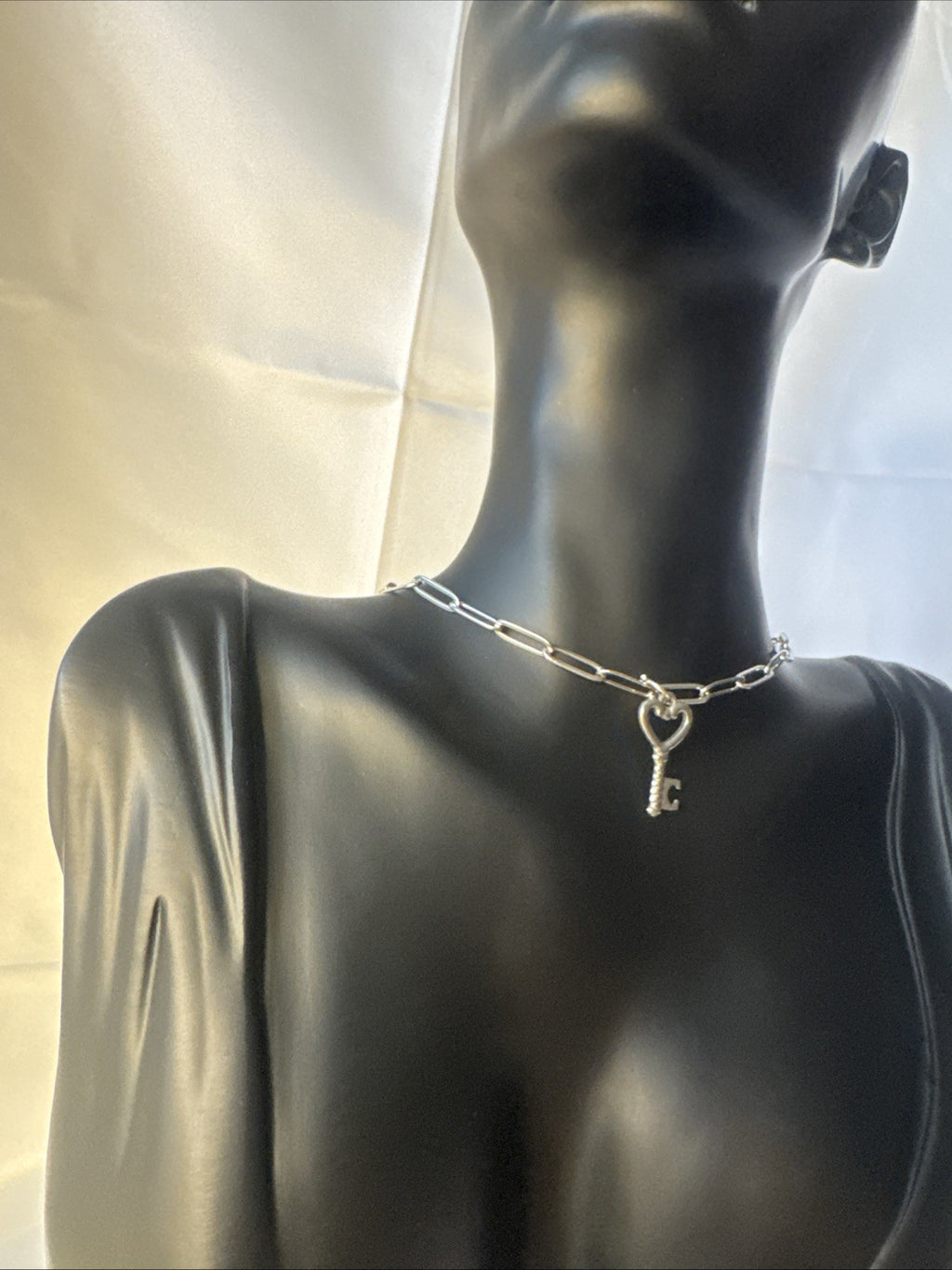 Silver Key Pendant Paperclip Necklace - view 4