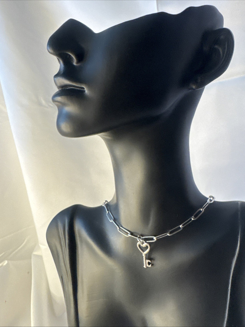 Silver Key Pendant Paperclip Necklace - view 3