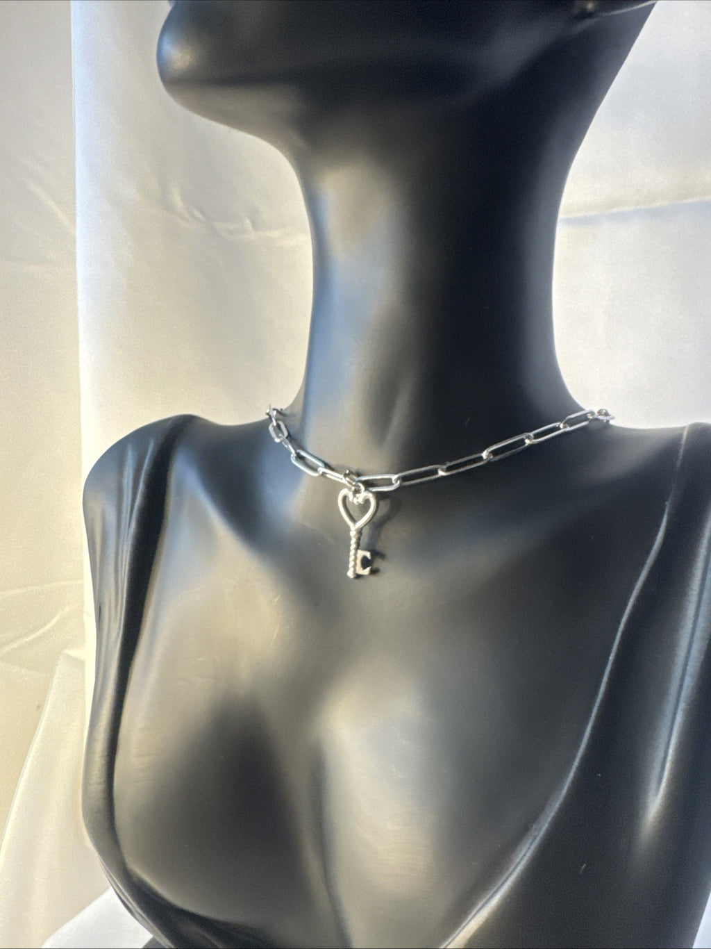 Silver Key Pendant Paperclip Necklace - view 2