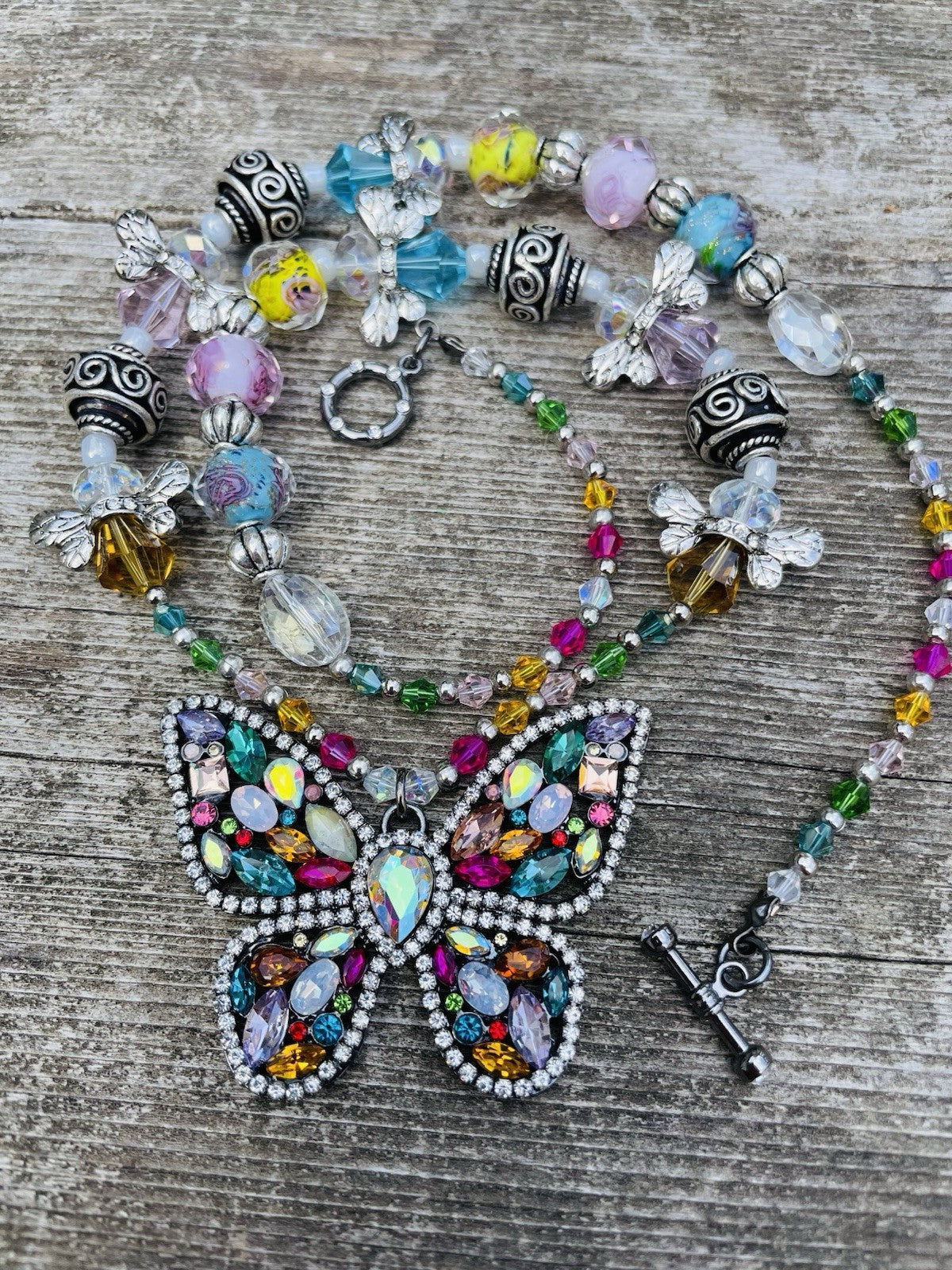 Handmade Beaded Butterfly Necklace - view 2