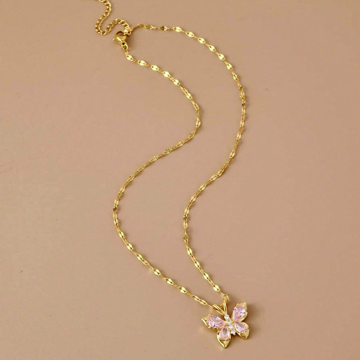 Pink Butterfly Pendant Necklace - view 2