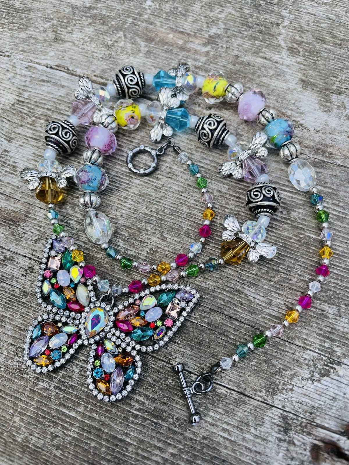 Handmade Beaded Butterfly Necklace - view 3