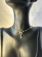 Silver Key Pendant Paperclip Necklace
