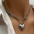 Chunky Silver Heart Pendant Necklace