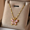 Pink Butterfly Pendant Necklace