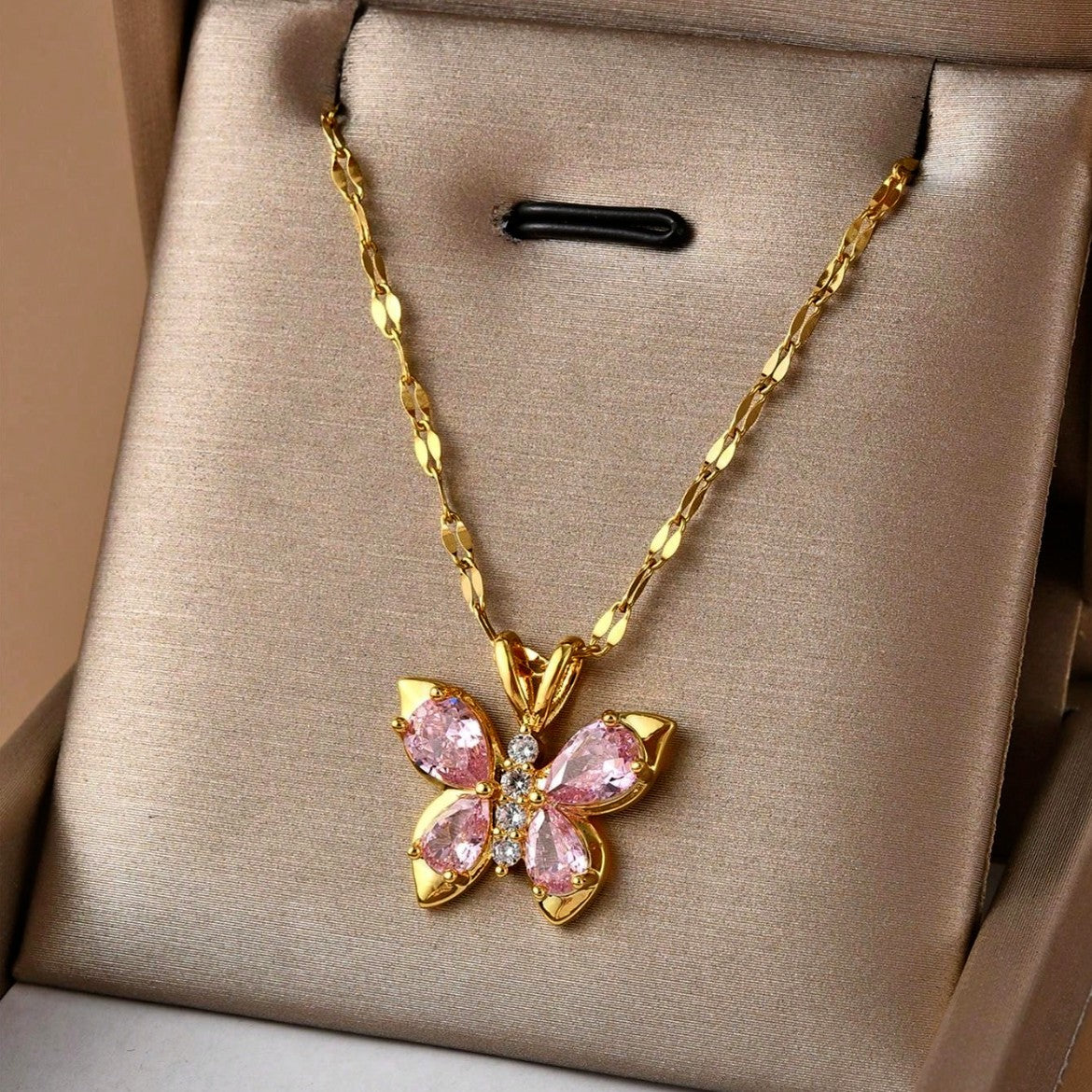 Pink Butterfly Pendant Necklace