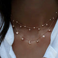 Gold Star and Moon Layered Choker Necklace